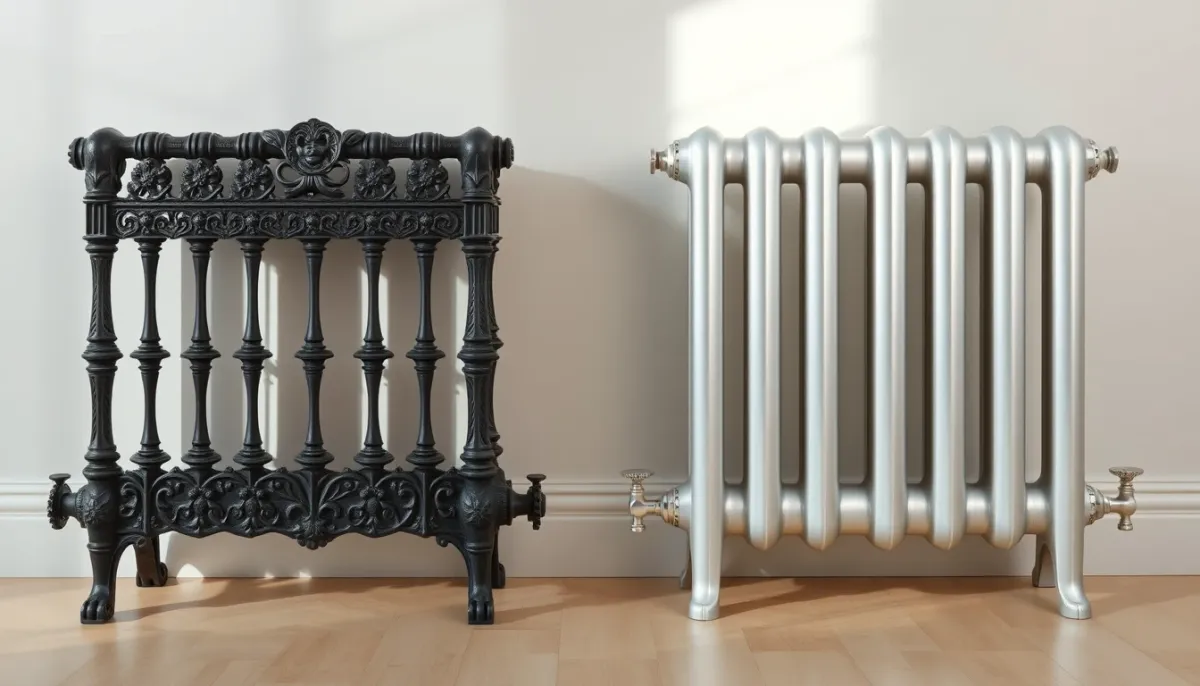Comparaison entre un ancien radiateur en fonte et un nouveau radiateur en aluminium