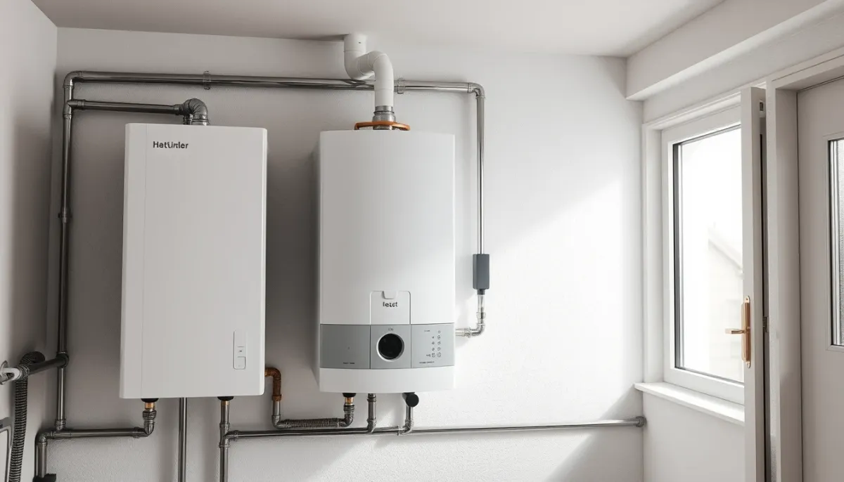 Unité intérieure et ballon d'eau chaude d'une pompe à chaleur Daikin Altherma dans un local technique
