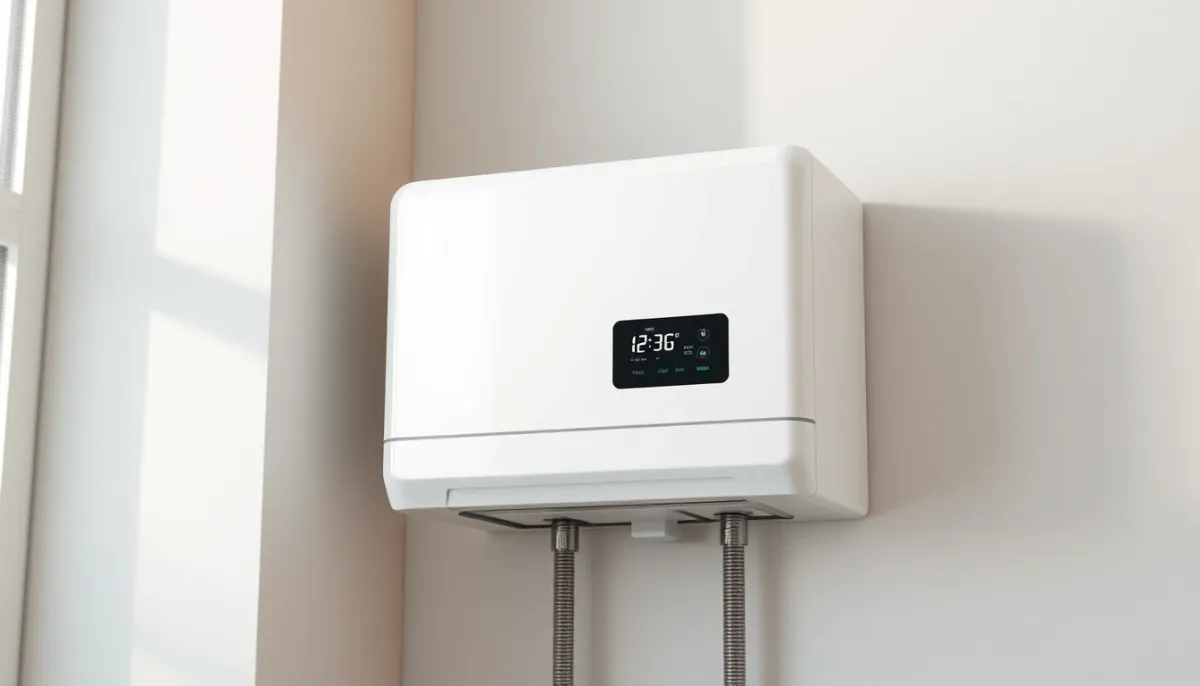 Ballon intégré compact fixé au mur dans une buanderie moderne