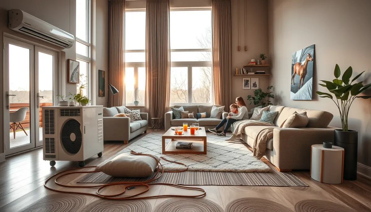 Intérieur confortable avec pompe à chaleur air/eau et plancher chauffant